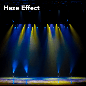 Haze Machine Effect features a stage with blue and yellow lights